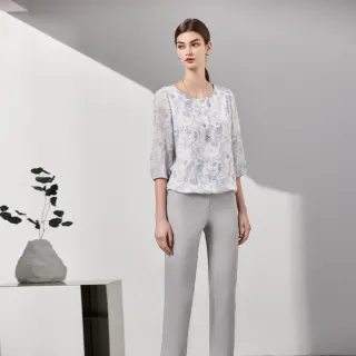 【Master Max】典雅牡丹花圖案七分袖雪紡上衣(8424003)