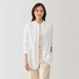 【MUJI 無印良品】女水洗平織布立領長袖長版襯衫(共2色)