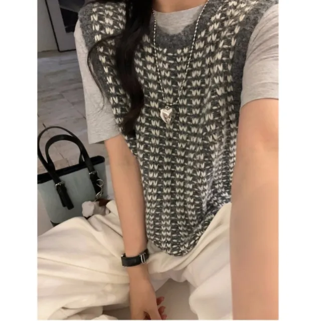 【巴黎精品】現貨+預購 針織背心無袖毛衣(復古拼色編織休閒女上衣3色a1hj71)