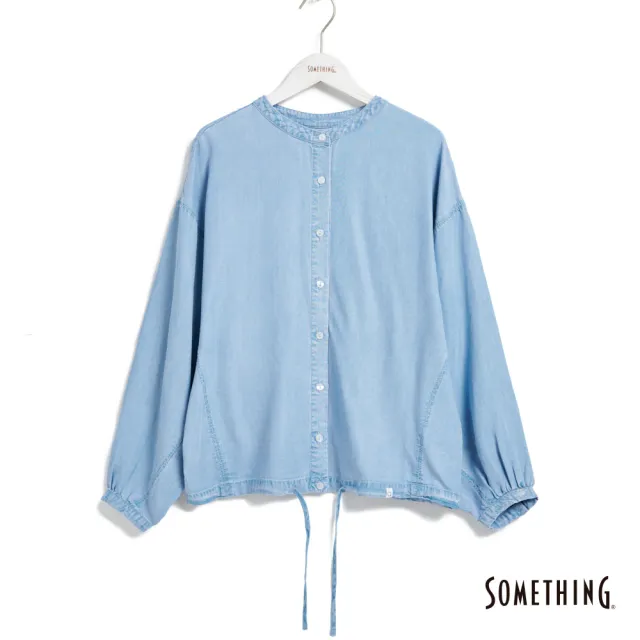 【SOMETHING】女裝 萊賽爾剪裁抽繩長袖襯衫(漂淺藍)