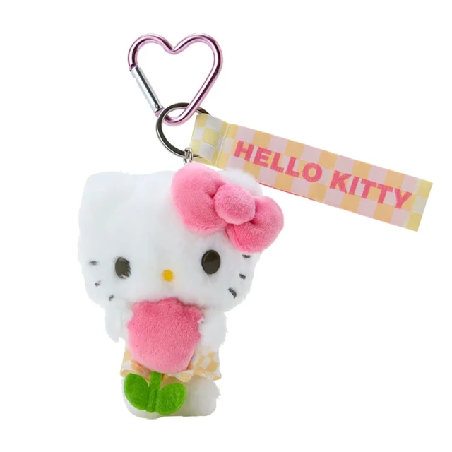 SANRIO 三麗鷗 粉彩格紋系列 愛心扣環玩偶吊飾 Hello Kitty 春花