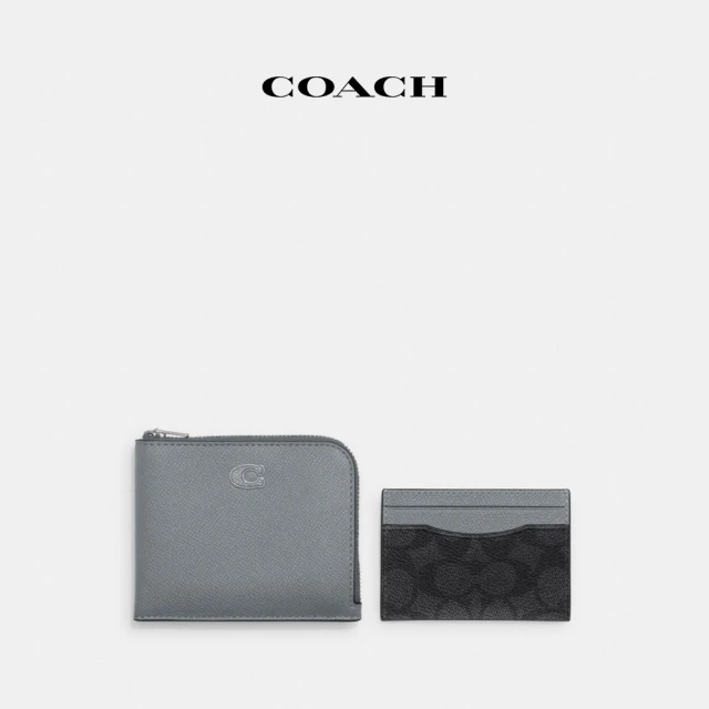 COACH 經典Logo三用式拉鍊皮夾-灰藍色(CJ882)