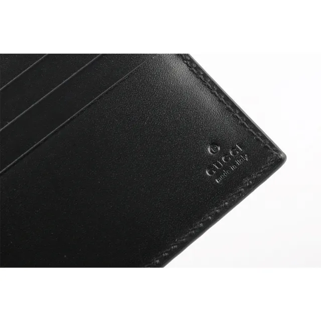 【GUCCI 古馳】經典GG Supreme系列皮革織帶摺疊短夾(黑色)