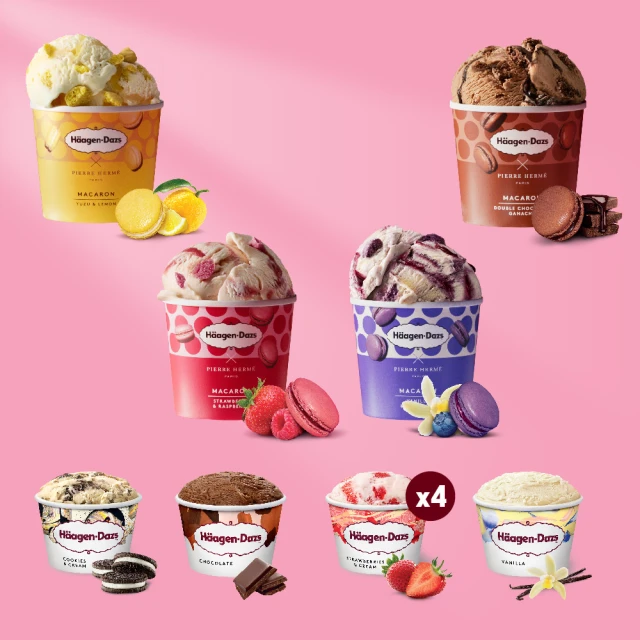 Haagen-Dazs 哈根達斯 獨家法式驚艷馬卡龍迷你杯24入組(100ML 8入+75ML 16入)