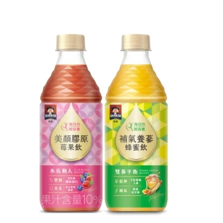 【QUAKER 桂格】機能飲450ml x 24瓶/箱(美顏膠原莓果飲/補氣養蔘蜂蜜飲)