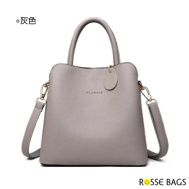 【Rosse Bags】韓版百搭真皮大容量手提肩背包(現+預  黃色 / 紅色 / 卡其色 / 黑色 / 灰色)