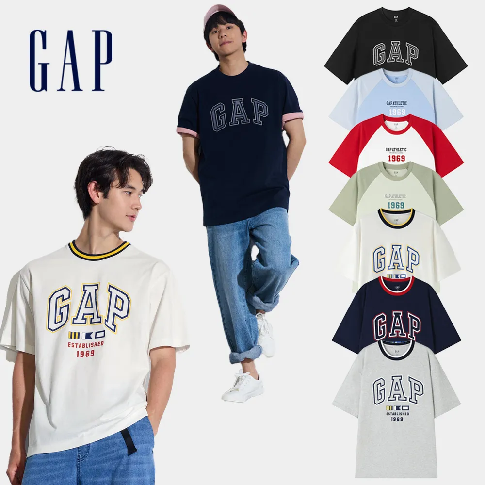 【GAP】男女款 Logo純棉圓領短袖T恤-多款任選(892185&608929&465443)