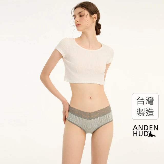 Anden Hud 抗菌系列．窄版V蕾絲高腰三角內褲(中麻灰-白條紋)