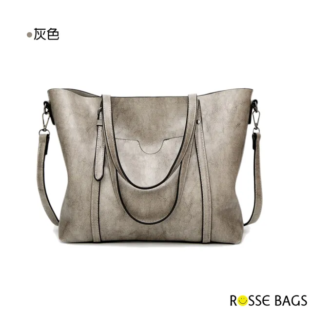 【Rosse Bags】經典復古油蠟皮托特包(現+預  灰色 / 棕色 / 酒紅 / 咖啡 / 黑色)