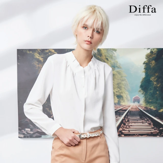 Diffa 領子車褶設計上衣-女