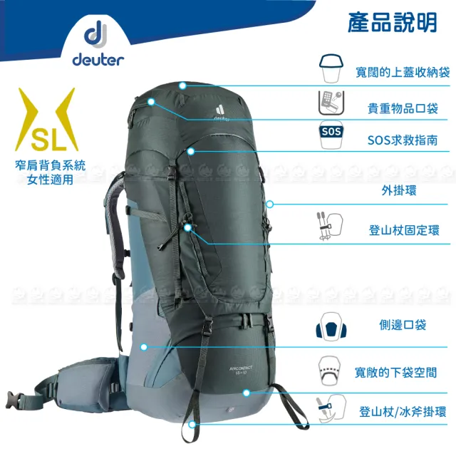 【deuter】AIRCONTACT LITE 65+10SL 拔熱式透氣背包《橄欖綠/湖藍》3320521/登山後背包(悠遊山水+)