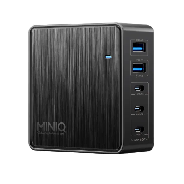 【MiniQ】AC-DK200T氮化鎵五孔2A3C 95W 充電器黑+AWEi 編織線 Type-C to Type-C -支援i16/i15蘋果手機