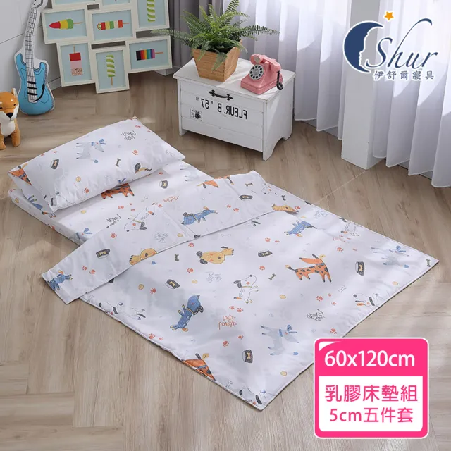 【ISHUR 伊舒爾】60x120 厚度5公分 天絲兒童乳膠床墊五件組(乳膠墊/嬰兒床墊/幼兒園午睡墊/附專用收納袋)