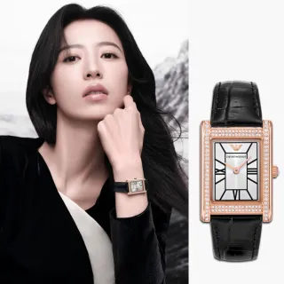 【EMPORIO ARMANI】亞曼尼 Genni 廣告款長方形晶鑽女錶-21x27mm(AR11624)