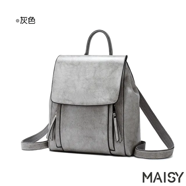 【MAISY】輕時尚復古真皮單肩雙肩後背包(現+預  灰色 / 棕色 / 咖啡色 / 黑色)