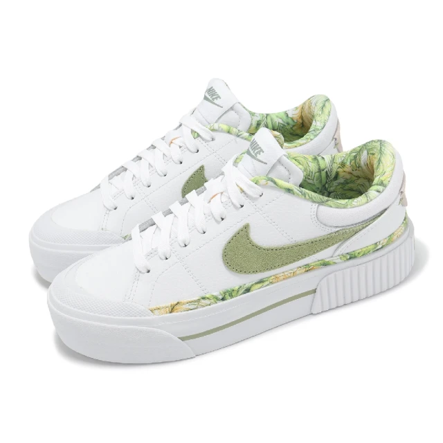 NIKE 耐吉 餅乾鞋 Wmns Court Legacy Lift Tropical 女鞋 白 綠 厚底 休閒鞋(HF5054-100)