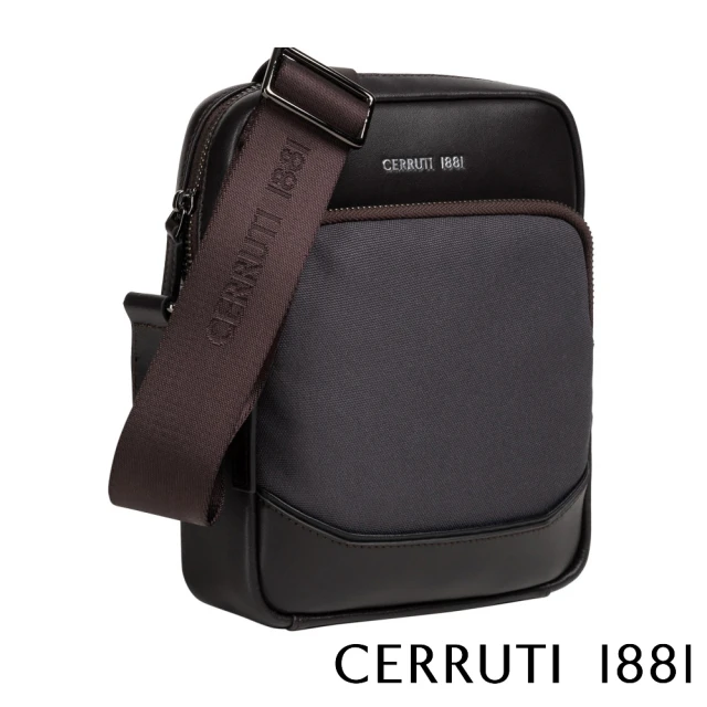 Cerruti 1881 限量2折 義大利頂級小牛皮尼龍肩背包側背包 全新專櫃展示品(灰色 CEBO06189N)