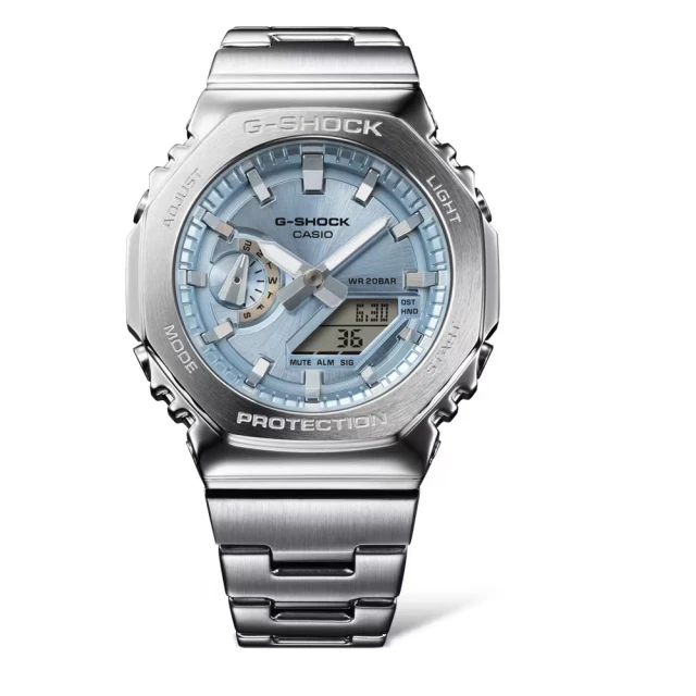 CASIO 卡西歐 G-SHOCK八角雙顯金屬錶/49.8mm/天空藍面(GM-2110D-2A)