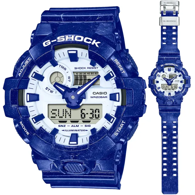 【CASIO 卡西歐】G-SHOCK 青花瓷系列大錶盤雙顯手錶 禮物 開學(GA-700BWP-2A)