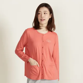 【YVONNE 以旺傢飾】膠原美膚 梗犬網印開襟長袖上衣-西柚紅