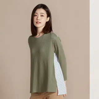 【YVONNE 以旺傢飾】皺皺提花拼接長袖上衣-橄欖綠