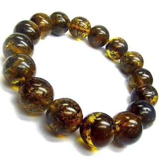 【小樂珠寶】頂級靈草藥珀 13.5-14mm琥珀蜜蠟手珠TT31(超大粒徑 招財招健康)