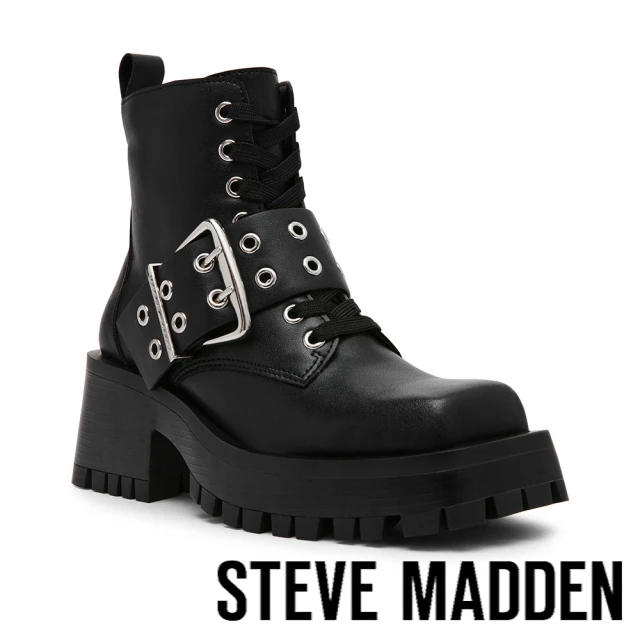 steve madden SPIES 帥氣扣飾綁帶短靴(黑色)