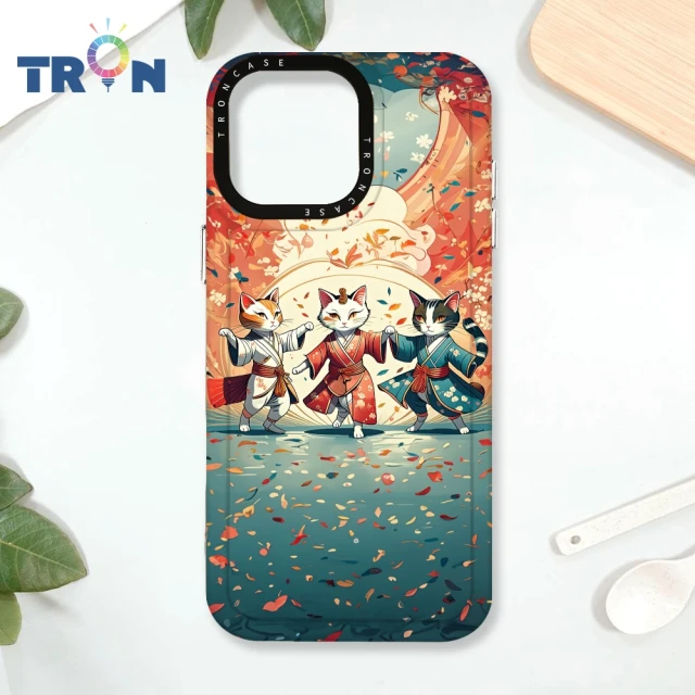 TRON iPhone 16/16 PLUS/16 PRO/16 Pro Max 和服跳舞花貓咪系列 防摔太空殼 透黑款 軟硬殼 手機殼