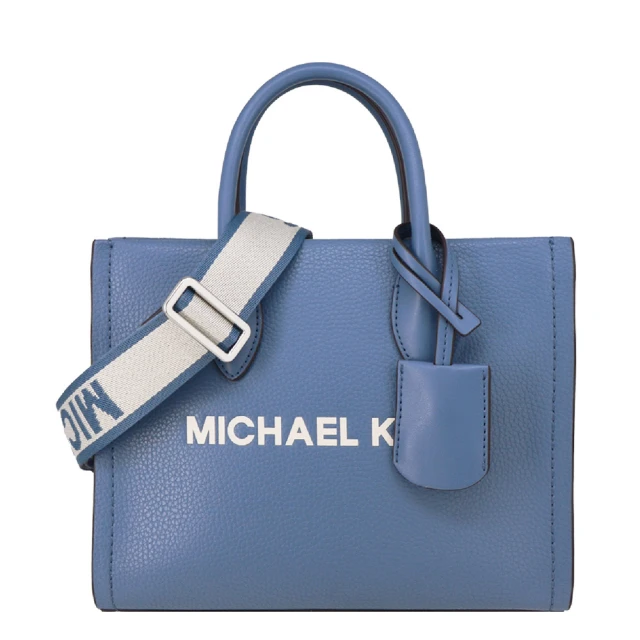 Michael Kors MIRELLA系列 牛皮皮革 斜背/肩背/手提 寬背帶 手提包 托特包(牛仔藍)