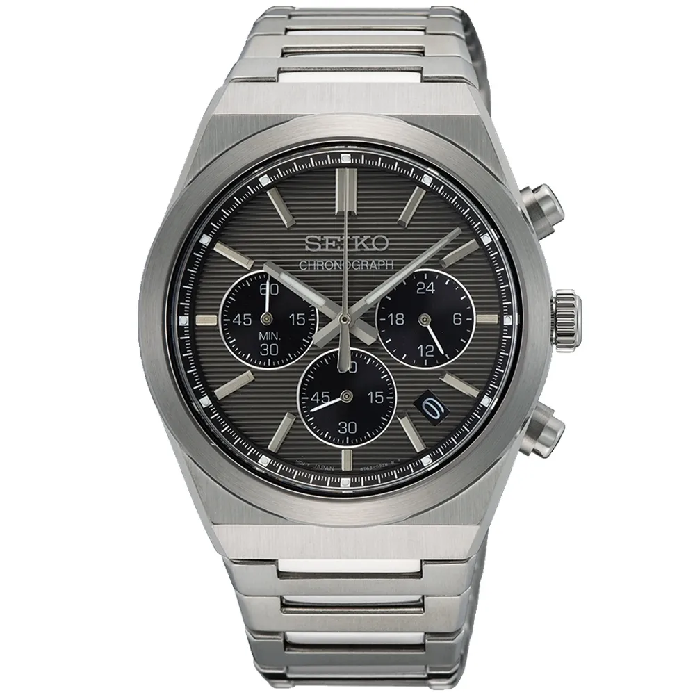 【SEIKO 精工】SK037 三眼計時腕錶 黑灰面 40mm(8T63-02F0N-SSB455P1)