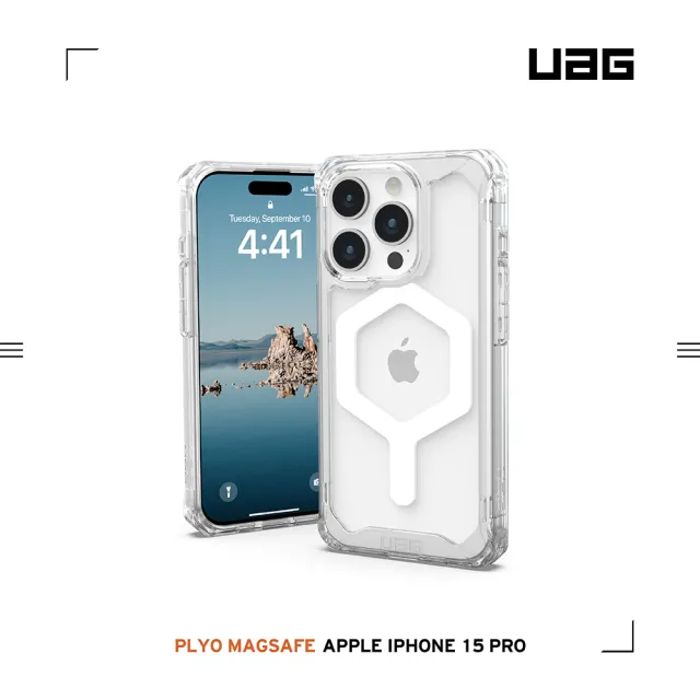 【UAG】iPhone 15 Pro 磁吸式耐衝擊保護殼（按鍵式）-極透明(支援MagSafe功能)