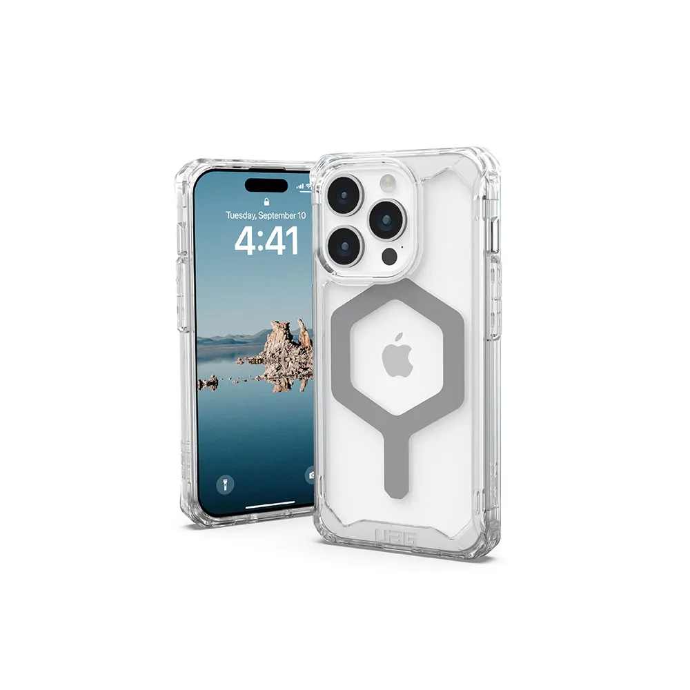 【UAG】iPhone 15 Pro 磁吸式耐衝擊保護殼-極透明（灰圈）(吊繩殼 有效抵擋UV紫外線 支援MagSafe功能)