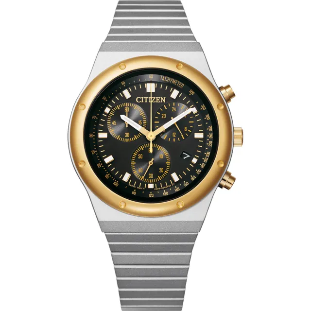【CITIZEN 星辰】昭和金限定款 限量光動能三眼計時手錶 中性錶 38mm 母親節 禮物 男錶(AT2544-64E)