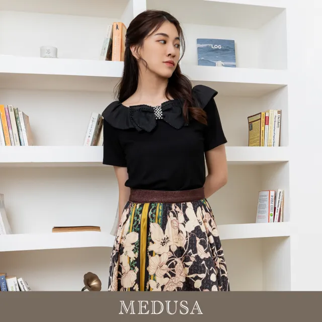 【MEDUSA 曼度莎】現貨-優雅蝴蝶結荷葉領嫘縈上衣（M-XL）｜女短袖上衣 涼感嫘縈(301-1180A)