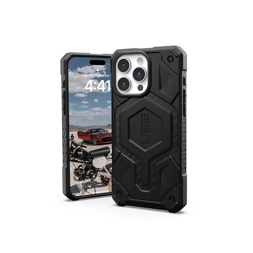 【UAG】iPhone 15 Pro Max 磁吸式頂級版耐衝擊保護殼（按鍵式）-碳黑(支援MagSafe功能)