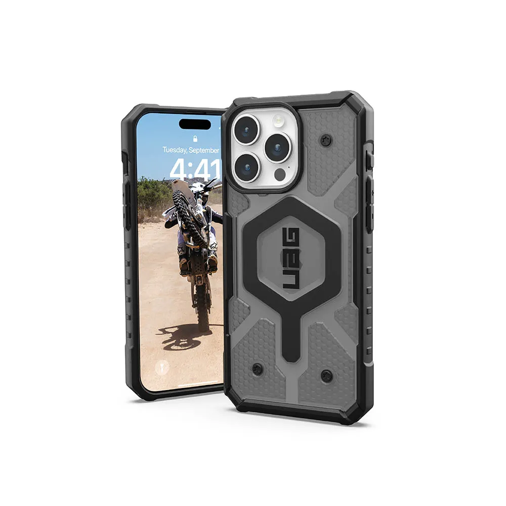 【UAG】iPhone 15 Pro Max 磁吸式耐衝擊保護殼（按鍵式）-透黑(支援MagSafe功能)