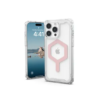 【UAG】iPhone 15 Pro Max 磁吸式耐衝擊保護殼（按鍵式）-極透明（玫瑰金圈）(支援MagSafe功能)