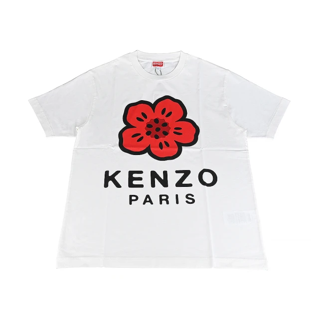 KENZO KENZO Boke Flower經典印黑字LOGO純棉質圓領短袖T恤(男款/白)