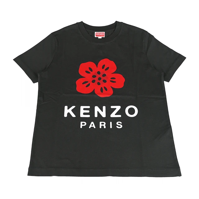 KENZO KENZO Boke Flower印花白字LOGO純棉質圓領短袖T恤(女款/黑)