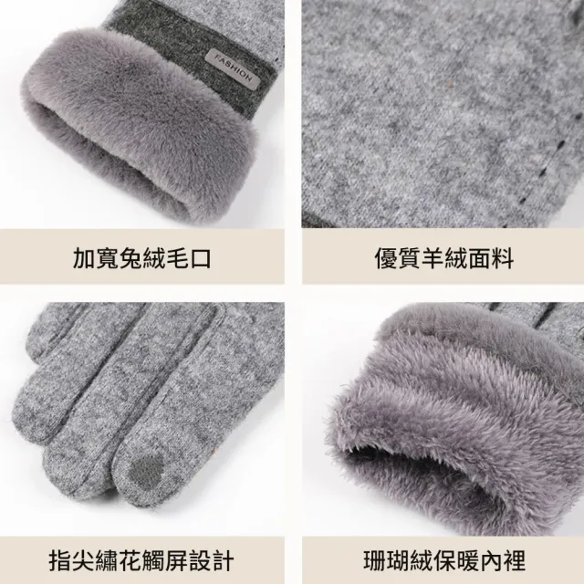 【TLYS-J】拼色羊絨防風觸屏手套 加絨保暖手套 外出手套 機車手套 滑雪手套 戶外騎行防寒手套