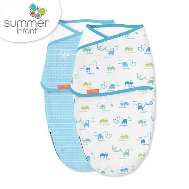 【Summer infant】聰明懶人靜音舒眠包巾-工程條紋2入組(獨特靜音沾黏布料設計)