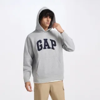 【GAP】男裝 Logo刺繡刷毛帽T 碳素軟磨系列-灰色(609116)