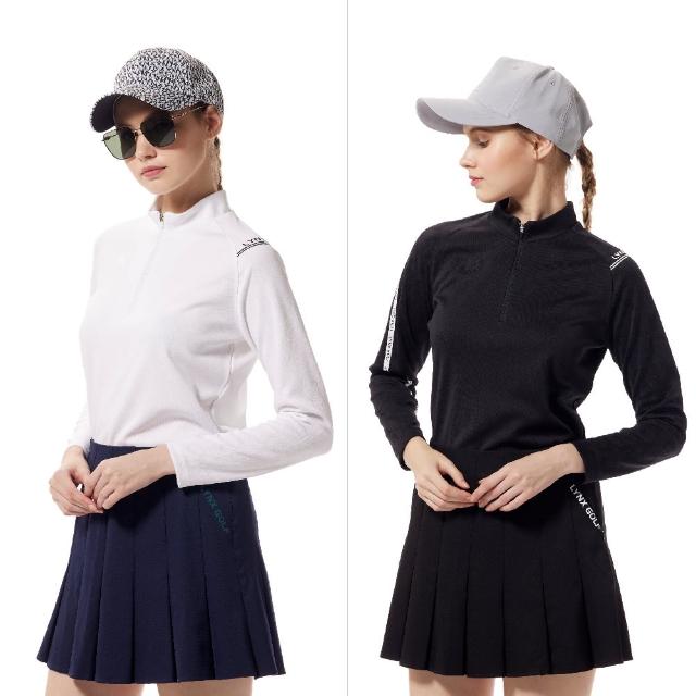 【Lynx Golf】首爾高桿風格！女款合身版吸溼排汗剪接特殊領型膠印造型長袖立領POLO衫/高爾夫球衫(二色)