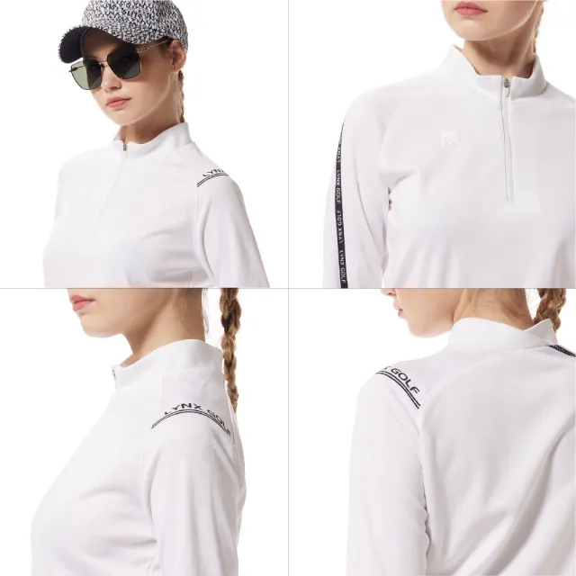 【Lynx Golf】首爾高桿風格！女款合身版吸溼排汗剪接特殊領型膠印造型長袖立領POLO衫/高爾夫球衫(二色)