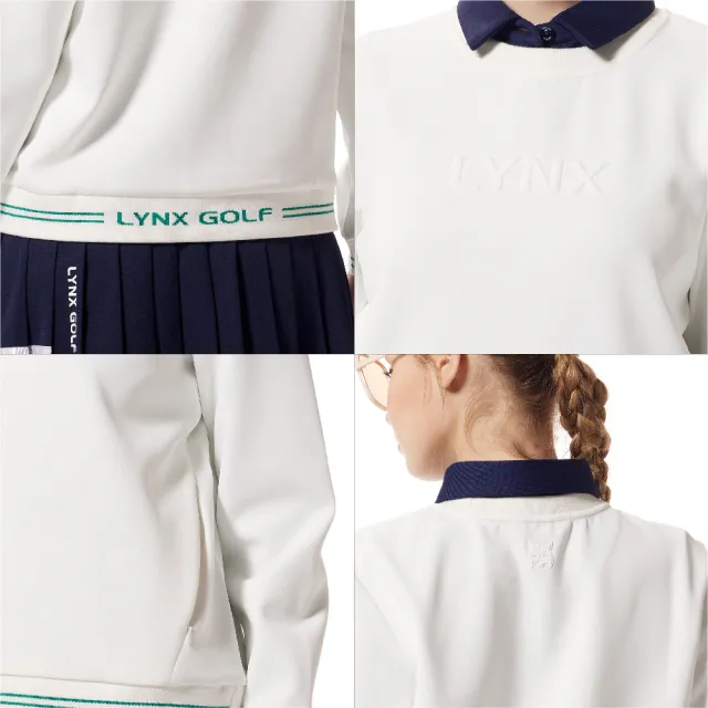 【Lynx Golf】首爾高桿風格！女款吸排機能羅紋配條配布拉鍊口袋大學T長袖圓領POLO衫/高爾夫球衫(二色)