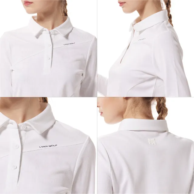 【Lynx Golf】首爾高桿風格！女款合身版吸溼排汗Lynx字樣剪接不對稱造型長袖POLO衫/高爾夫球衫(二色)