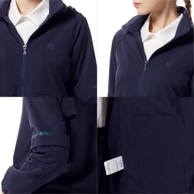 【Lynx Golf】首爾高桿風格！女款防潑水內刷毛環保素材可拆袖設計雙拉鍊口袋長袖可拆式連帽外套(二色)