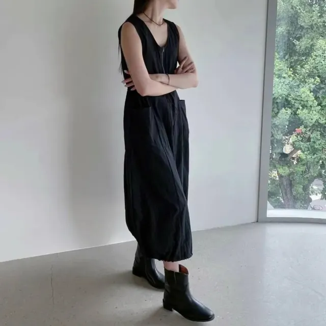 【SeasonsBikini】寬肩修身拉鍊長洋裝 黑/白-KK62(拉鍊長洋工裝洋裝抽繩裙)