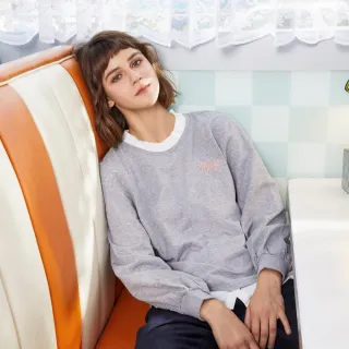 【Hang Ten】女裝-假兩件純棉荷葉領休閑大學T(多色選)