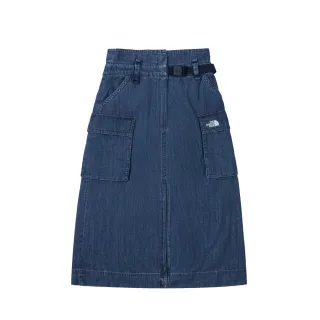【The North Face 官方旗艦】北面UE女款藍色附可調節腰帶高腰牛仔短裙｜8A7QDF7